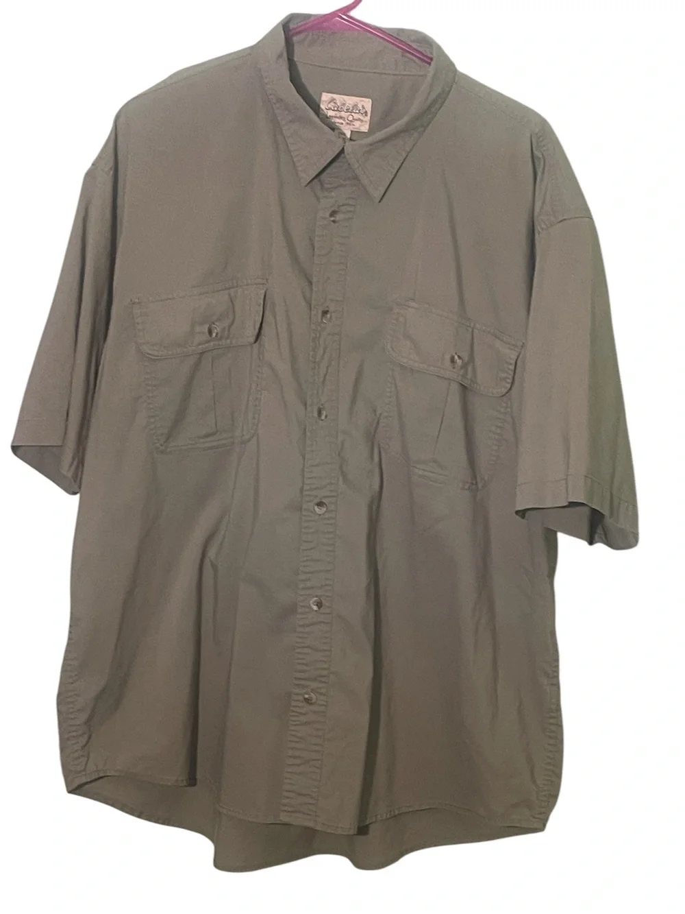 Cabela’s khaki green, short sleeve work shirt. Size 2XL GUC
